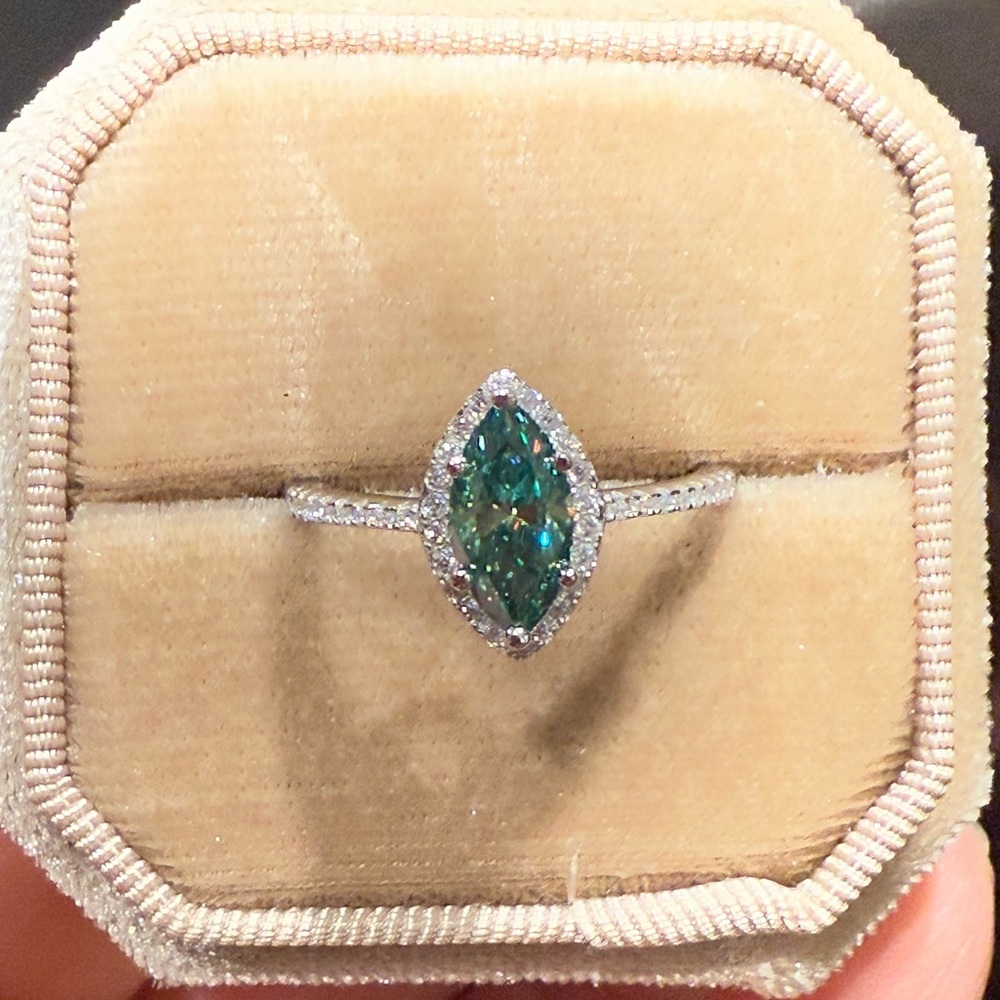 Blue halo Moissanite diamond engagement promise wedding ring